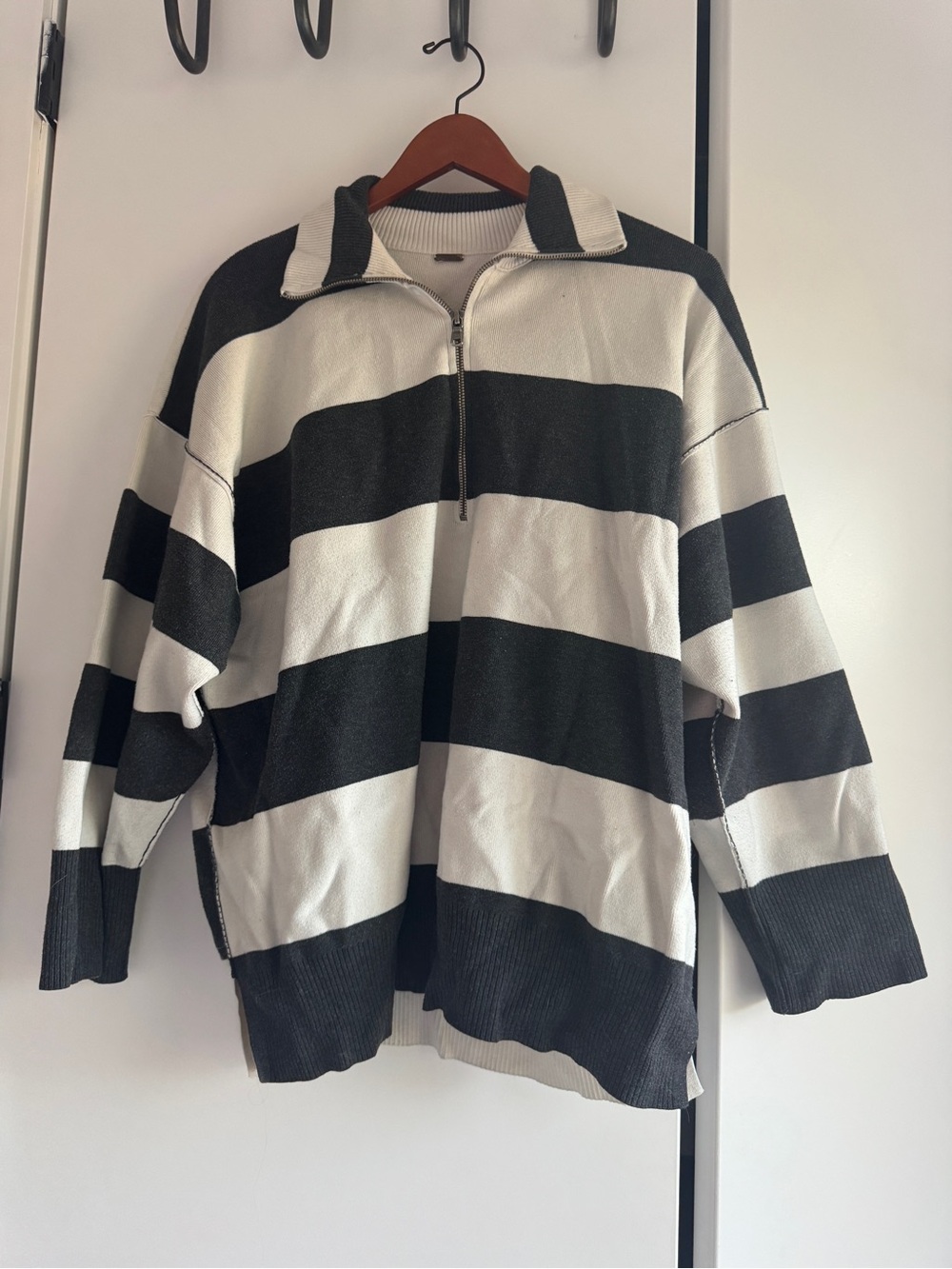 Free People women’s Black & White Half-Zip Striped Sweater